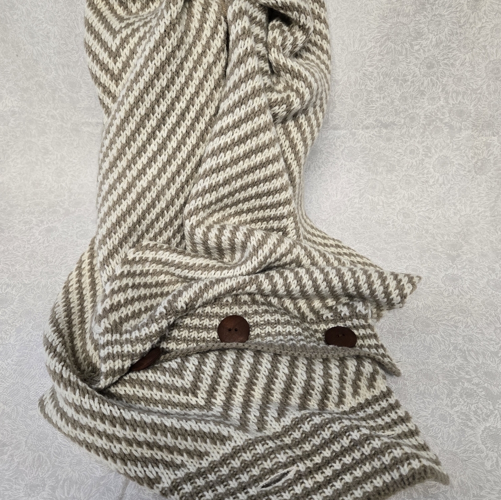 Mud Pie Brown and Cream Chevron Scarf with Button Details